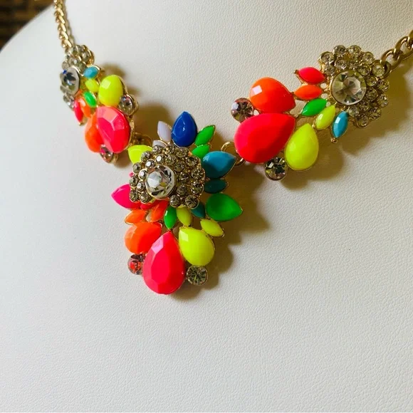 Signed AMRITA SINGH Neon Acrylic Necklace. Pink Green Orange Blue+Crystals, Rare - Picture 4 of 9